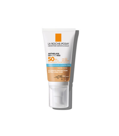 Creme hidratante com cor SPF 50 Anthelios para pele sensível.